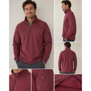 PACT Organic Mens Large Burgundy Quarter Zip Fleece Pullover Sleeve Zip Pocket